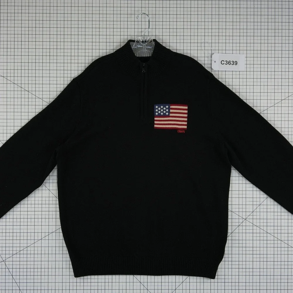 NEW Chaps American Flag Sweater Quarter Zip Men's‎ Size XXL Black 100% Cotton